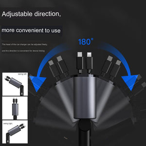 4-in-1 Retractable Car Fast Charger with Digital Voltage Display