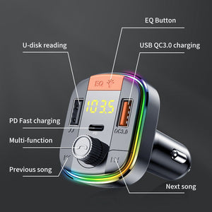 HiGi T832 Car MP3 Bluetooth FM Transmitter & QC3.0 Fast Charger (Model T832)