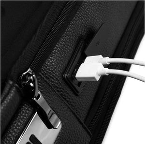 Walsun Smart Business Leather Backpack with Fingerprint Lock & USB Charging