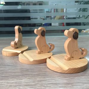 Cartoon Puppy Solid Wood Desktop Mobile Phone Holder