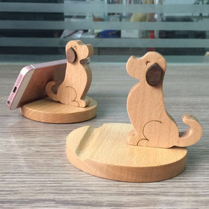 Cartoon Puppy Solid Wood Desktop Mobile Phone Holder