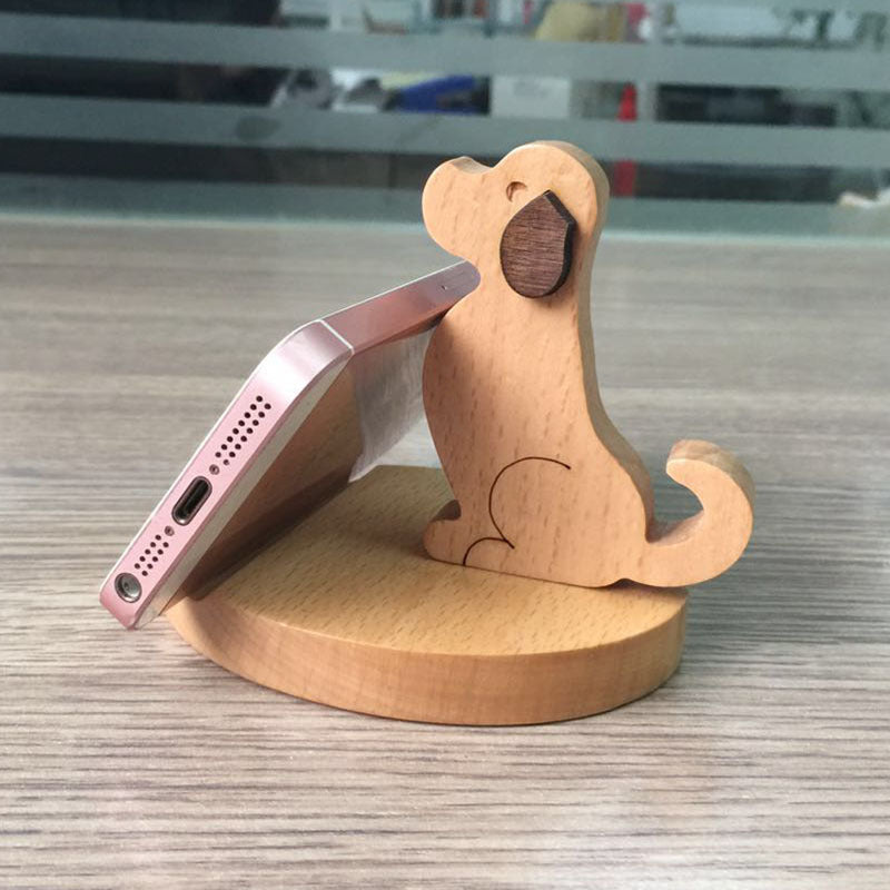 Cartoon Puppy Solid Wood Desktop Mobile Phone Holder